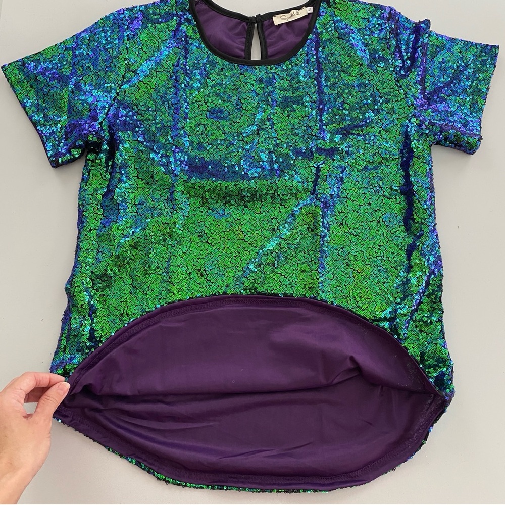 Mermaid Green Sequin Short Sleeve T-Shirt - Picture 10 of 10